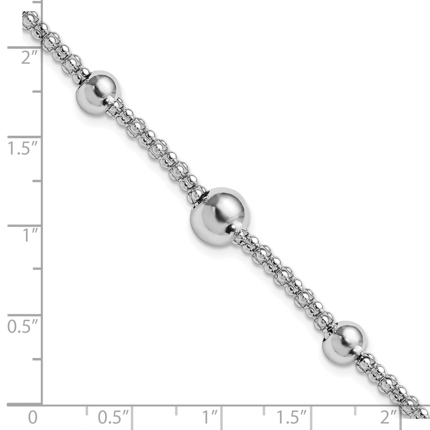 8 Inch Sterling Silver Rhodium-Plated Beaded Popcorn Chain W/1In Ext Bracelet