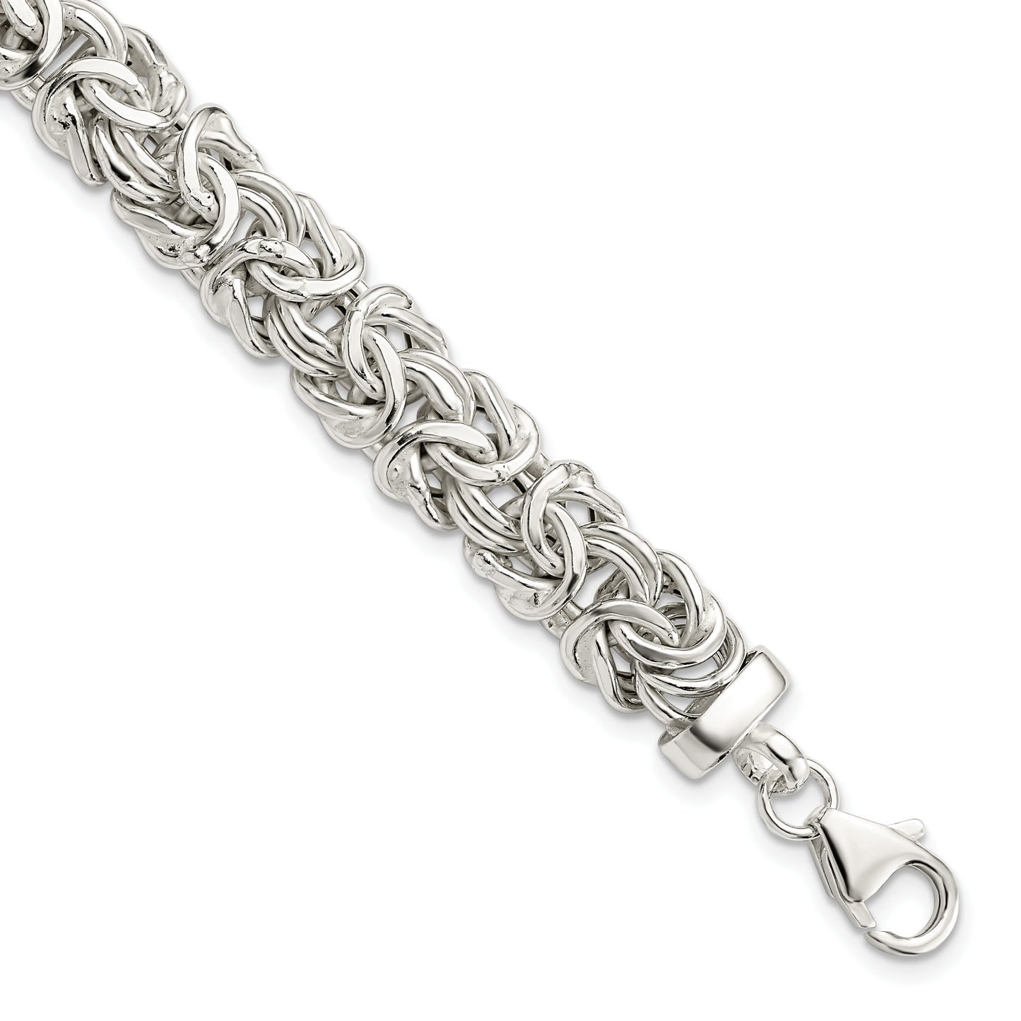 7 Inch Sterling Silver Polished 9.3mm Flat Byzantine 7In Chain