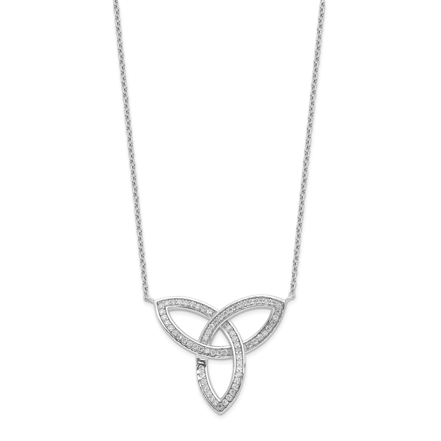 Sterling Silver Polished Rhodium-Plated Cz Celtic Knot 18In Necklace