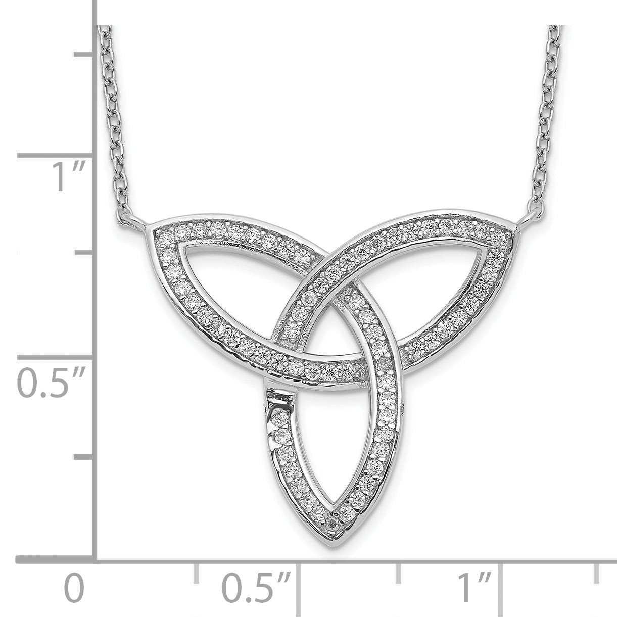 Sterling Silver Polished Rhodium-Plated Cz Celtic Knot 18In Necklace