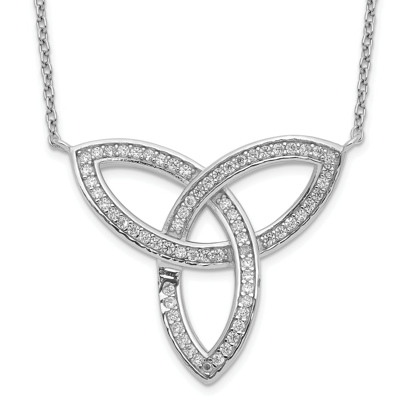 Sterling Silver Polished Rhodium-Plated Cz Celtic Knot 18In Necklace