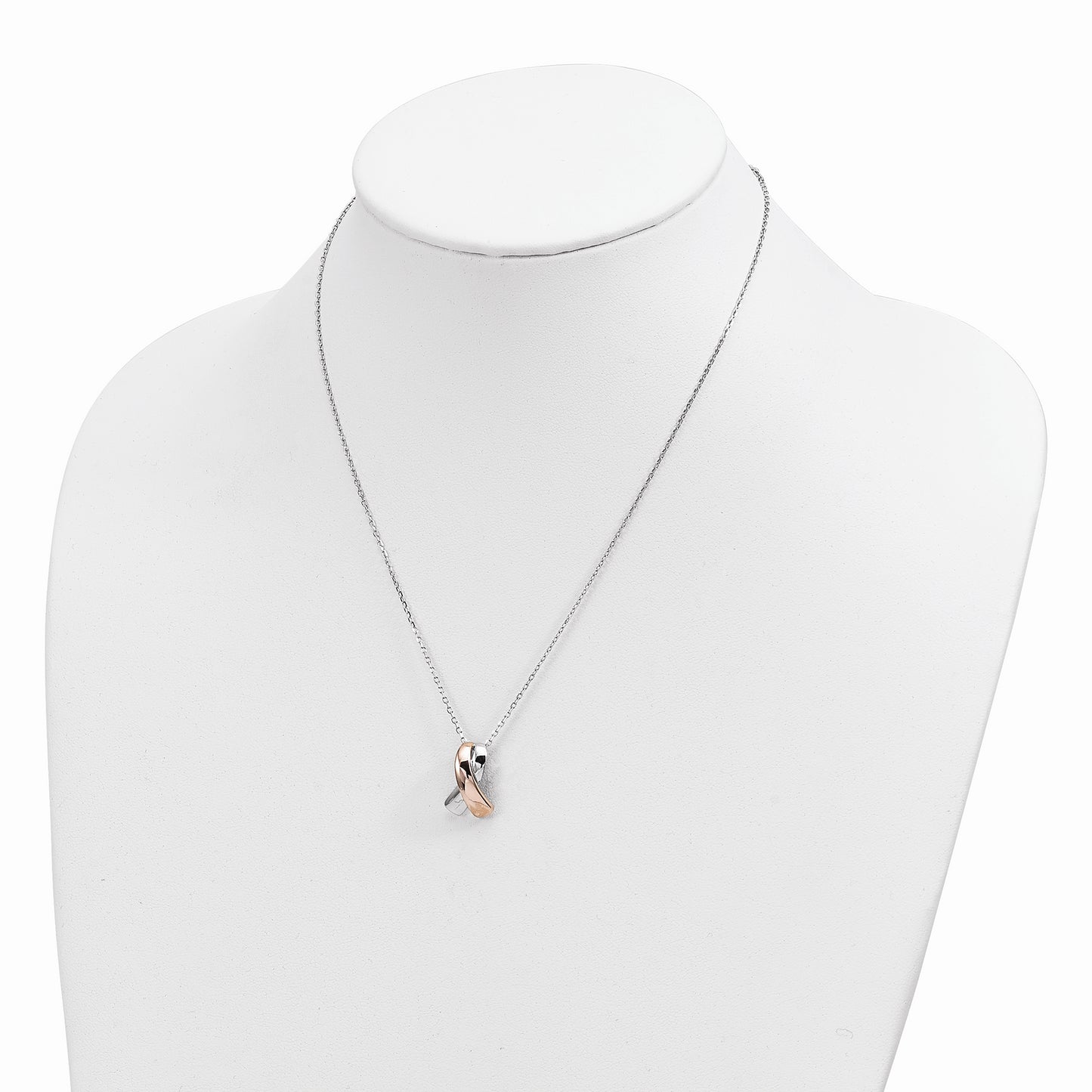 Sterling Silver Rose-Tone Polished Awareness Ribbon W/2In Ext. Necklace