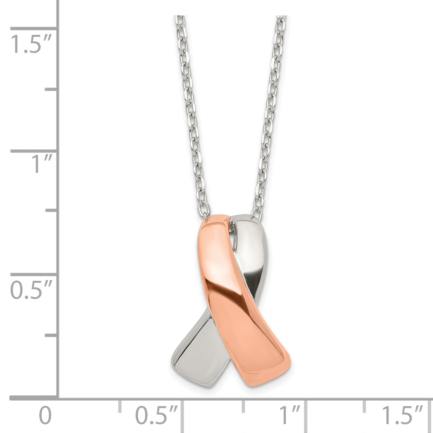 Sterling Silver Rose-Tone Polished Awareness Ribbon W/2In Ext. Necklace