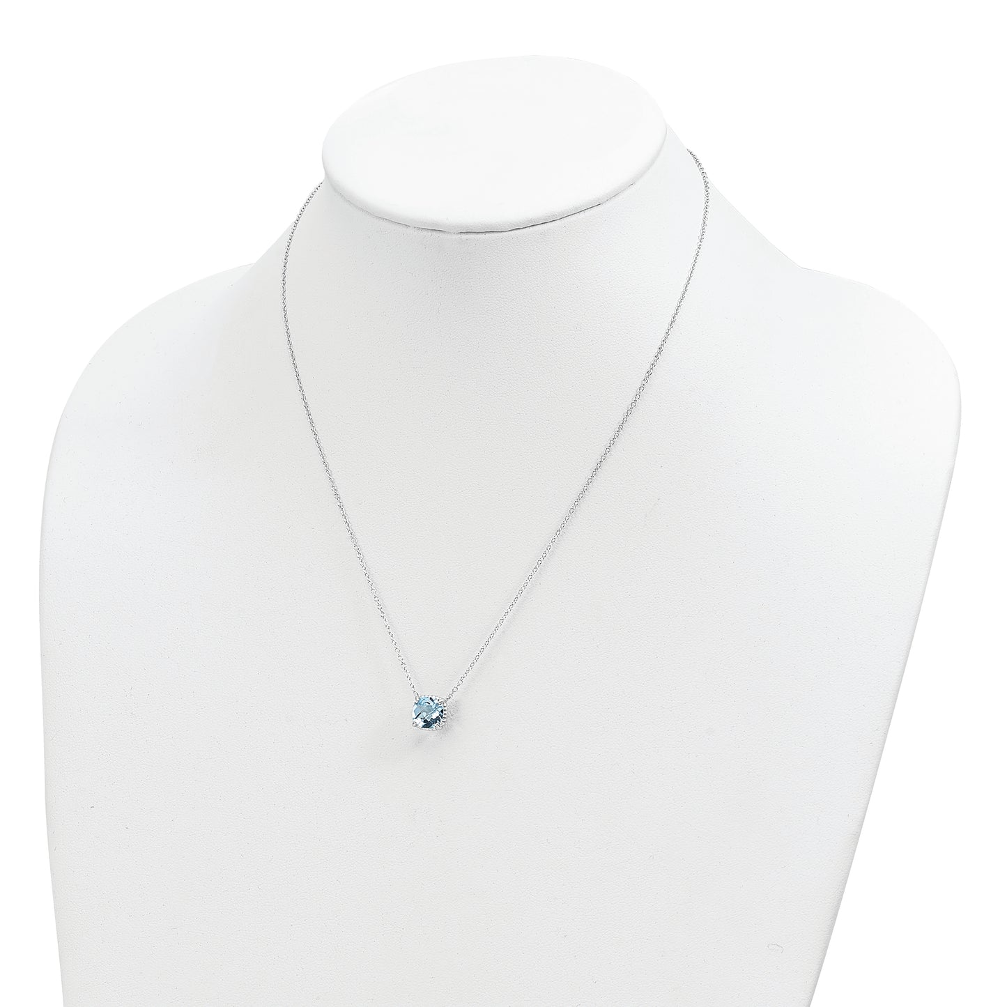 Sterling Silver Rhodium-Plated Square Blue Topaz W/2 In Ext. Necklace