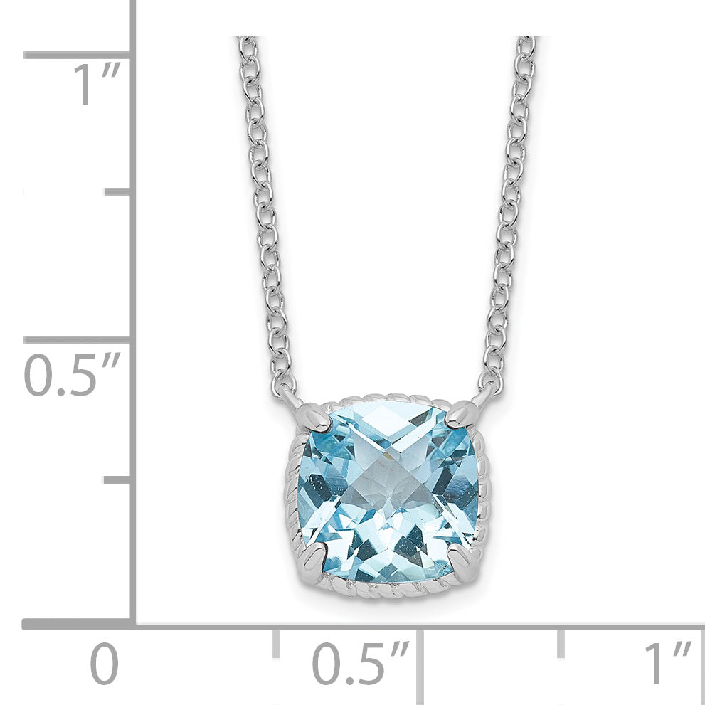 Sterling Silver Rhodium-Plated Square Blue Topaz W/2 In Ext. Necklace