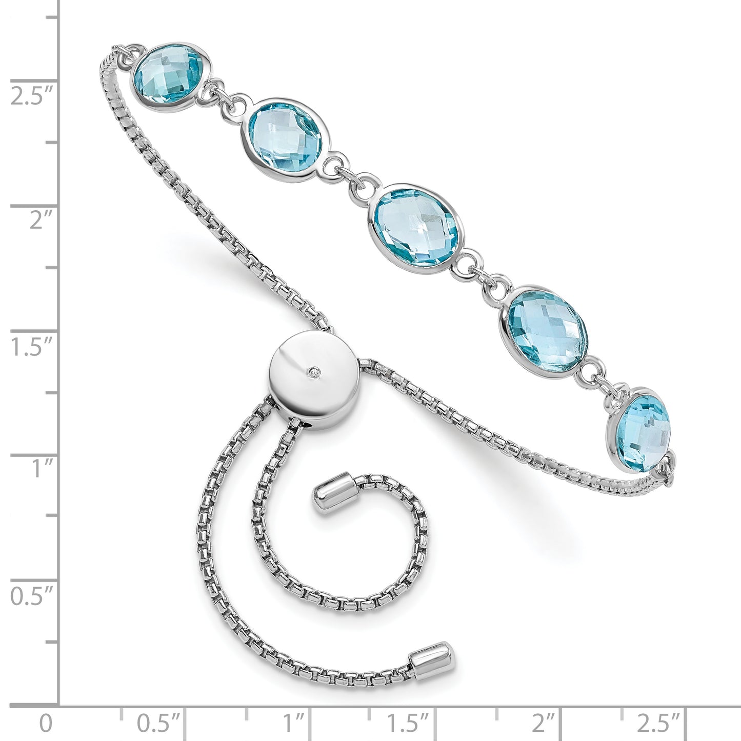 Sterling Silver Rhodium-Plated Bluetopaz & Cz Adjustable Bracelet