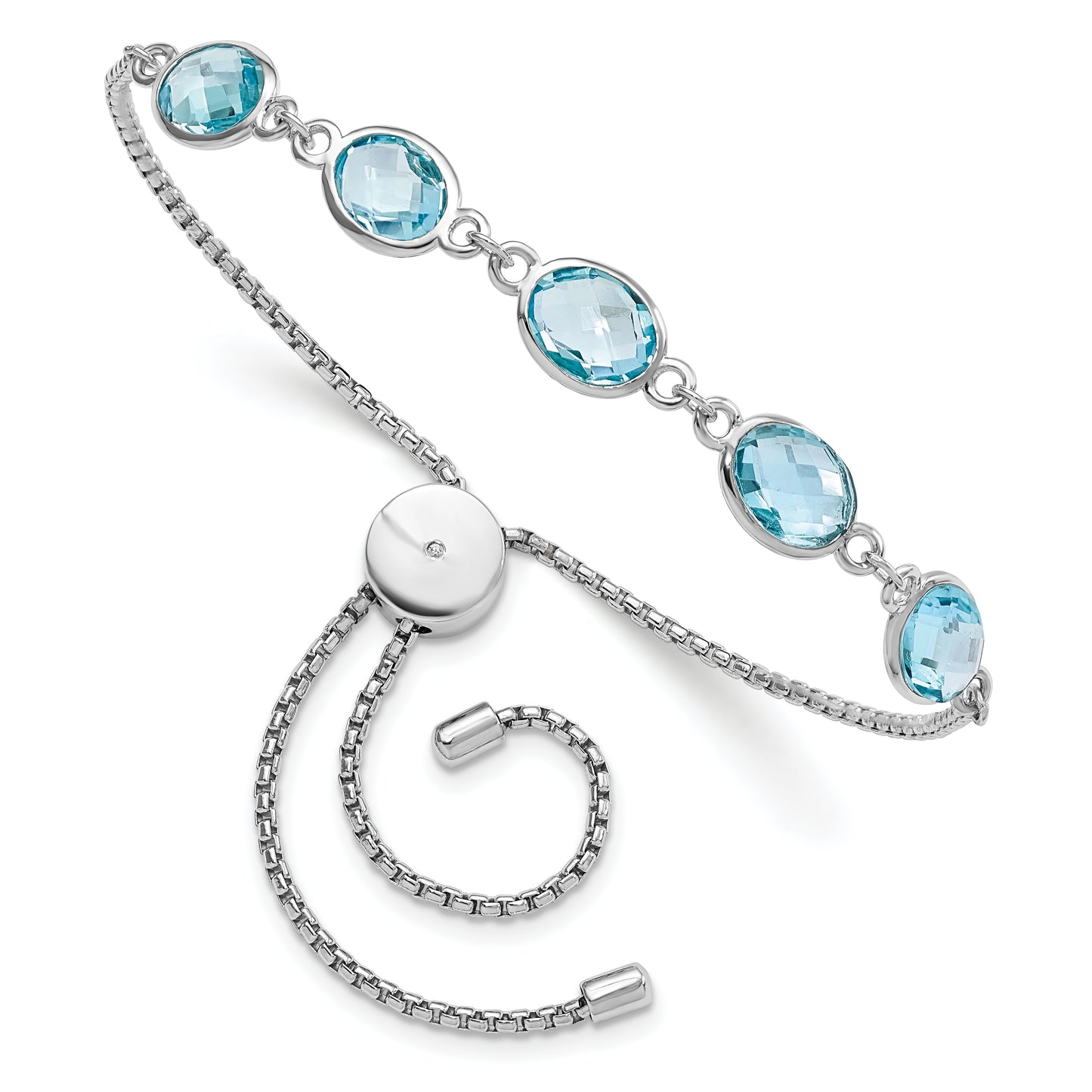 Sterling Silver Rhodium-Plated Bluetopaz & Cz Adjustable Bracelet