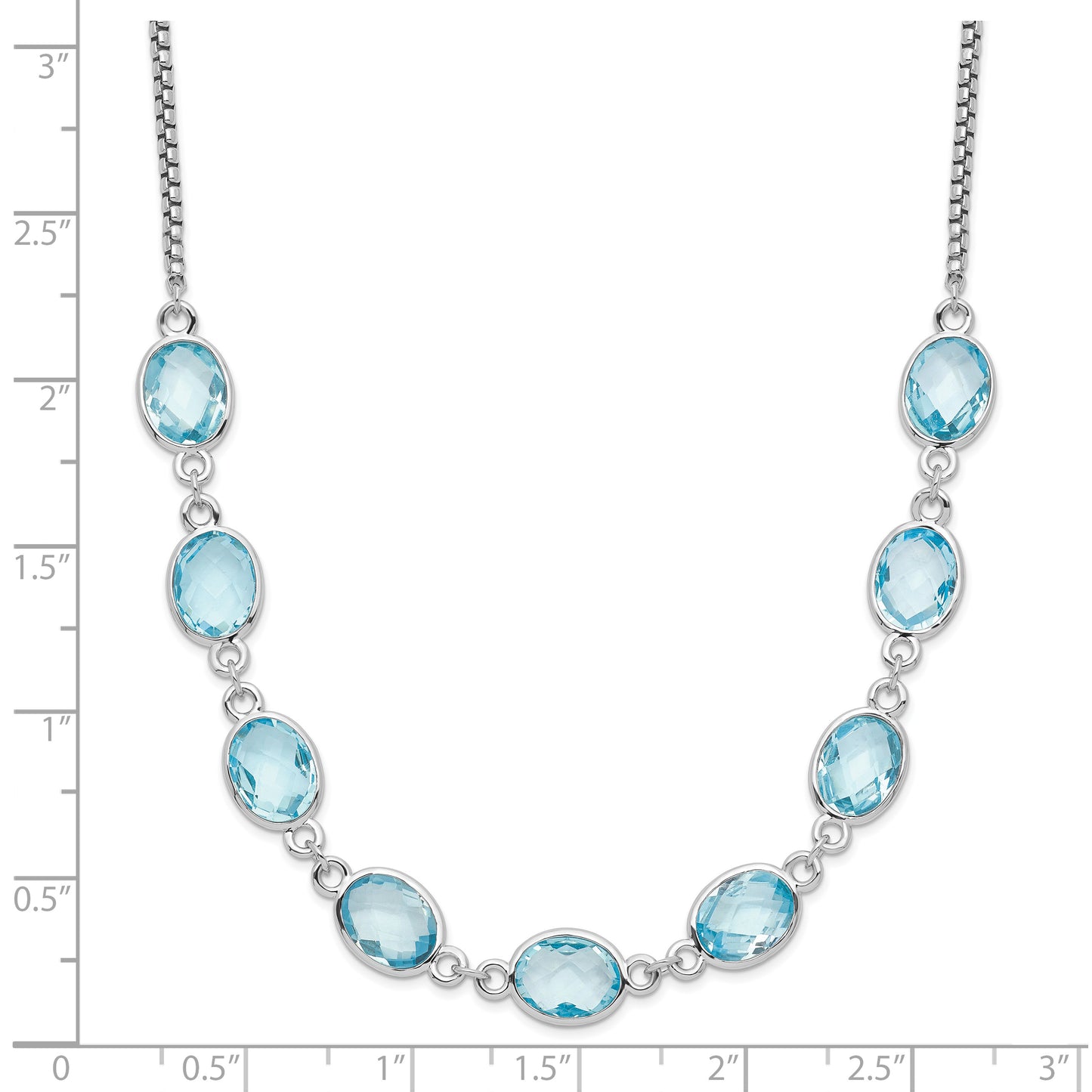 Sterling Silver Rhodium-Plated Polished Blue Topaz W/2 In Ext. Necklace