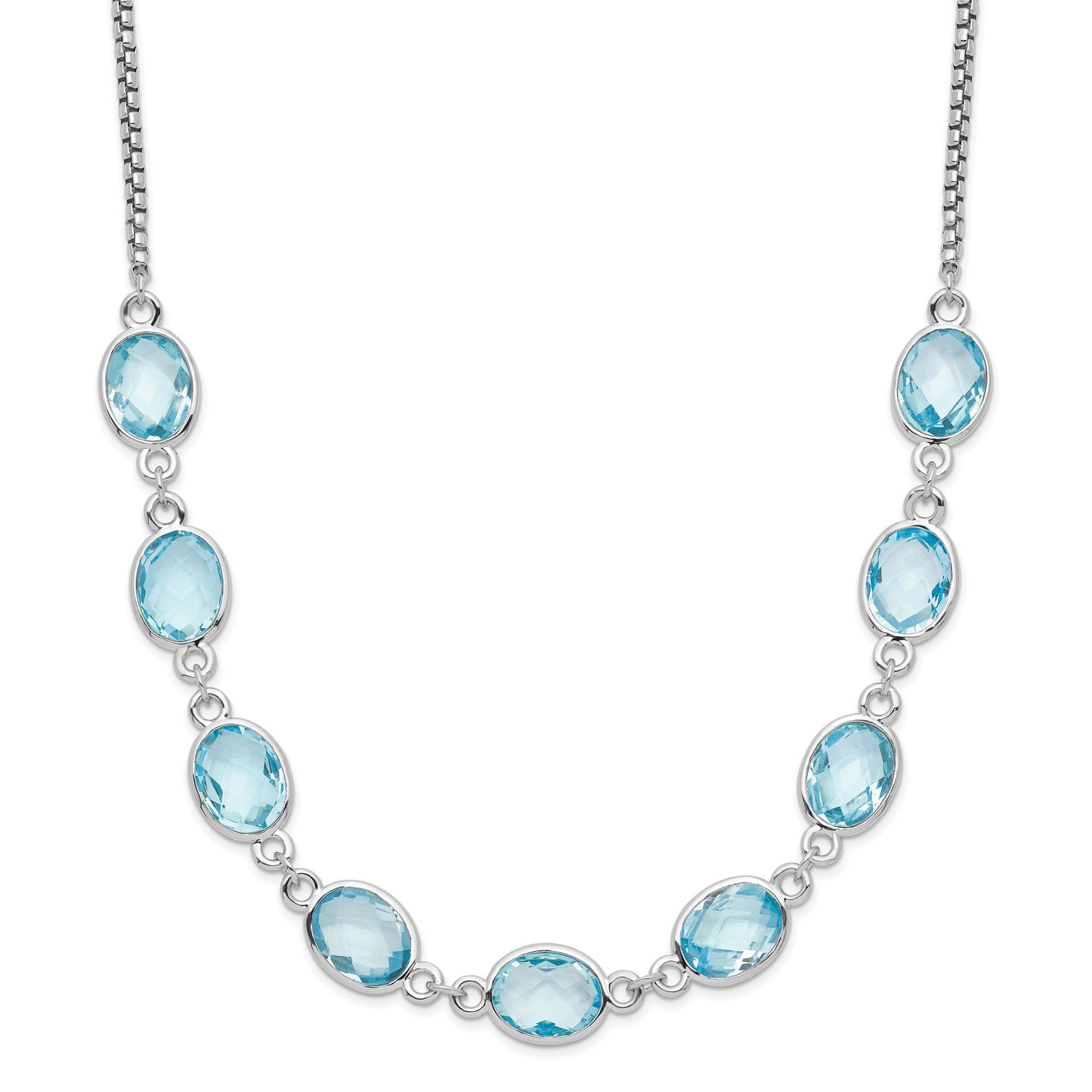 Sterling Silver Rhodium-Plated Polished Blue Topaz W/2 In Ext. Necklace