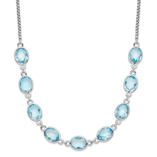 Sterling Silver Rhodium-Plated Polished Blue Topaz W/2 In Ext. Necklace