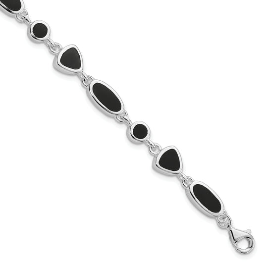 8 Inch Sterling Silver Rhodium-Plated Onyx Bracelet