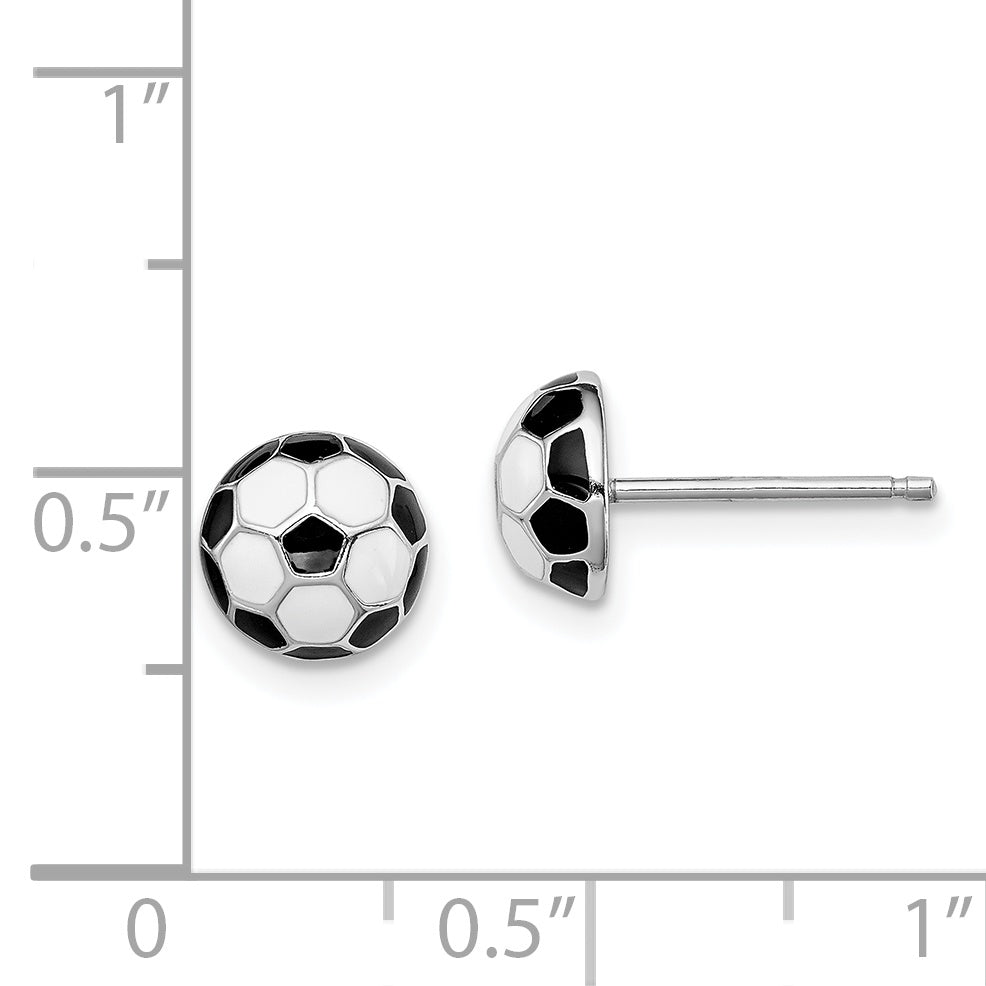 Sterling Silver Madi K Rhodium-Plated Polished Black & White Enameled Soccer Ball Children'S Post Earrings