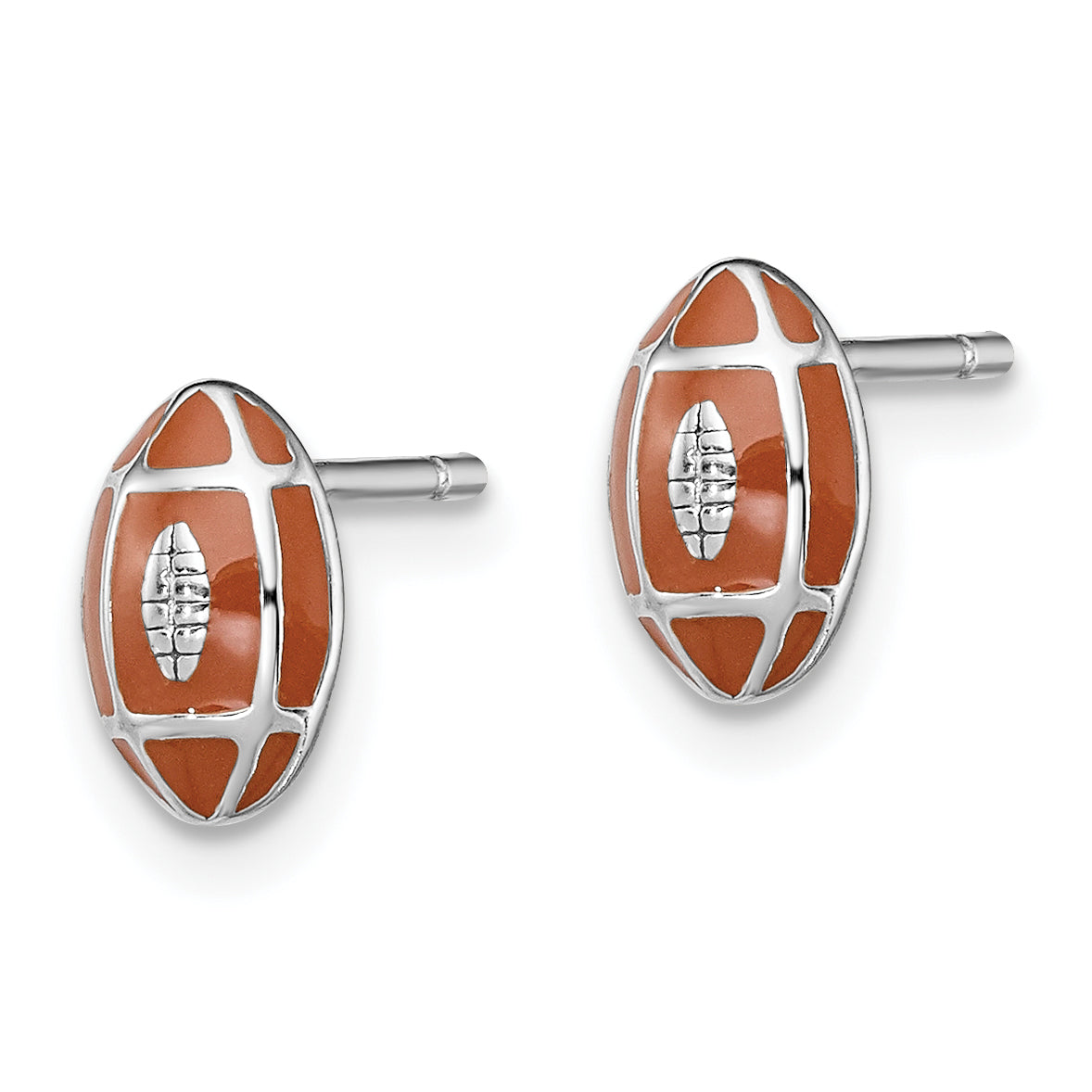 Sterling Silver Madi K Rhodium-Plated Polished Brown Enameled Football Children'S Post Earrings