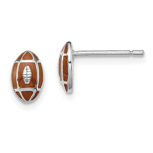 Sterling Silver Madi K Rhodium-Plated Polished Brown Enameled Football Children'S Post Earrings