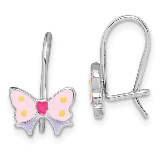 Sterling Silver Madi K Rhodium-Plated Polished Multi-Color Enameled Butterfly Children'S Dangle Earrings