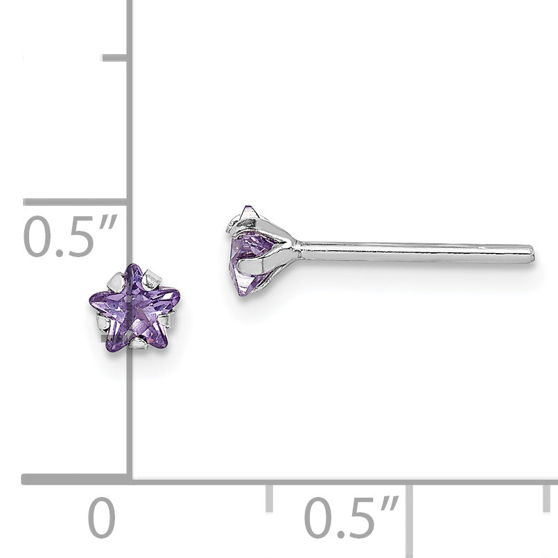 Sterling Silver Madi K Rh-Plated Purple Cz Star Children'S Stud Earrings