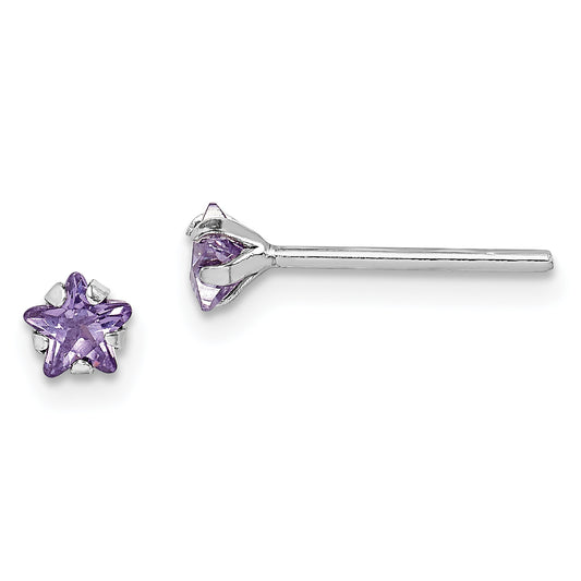 Sterling Silver Madi K Rh-Plated Purple Cz Star Children'S Stud Earrings