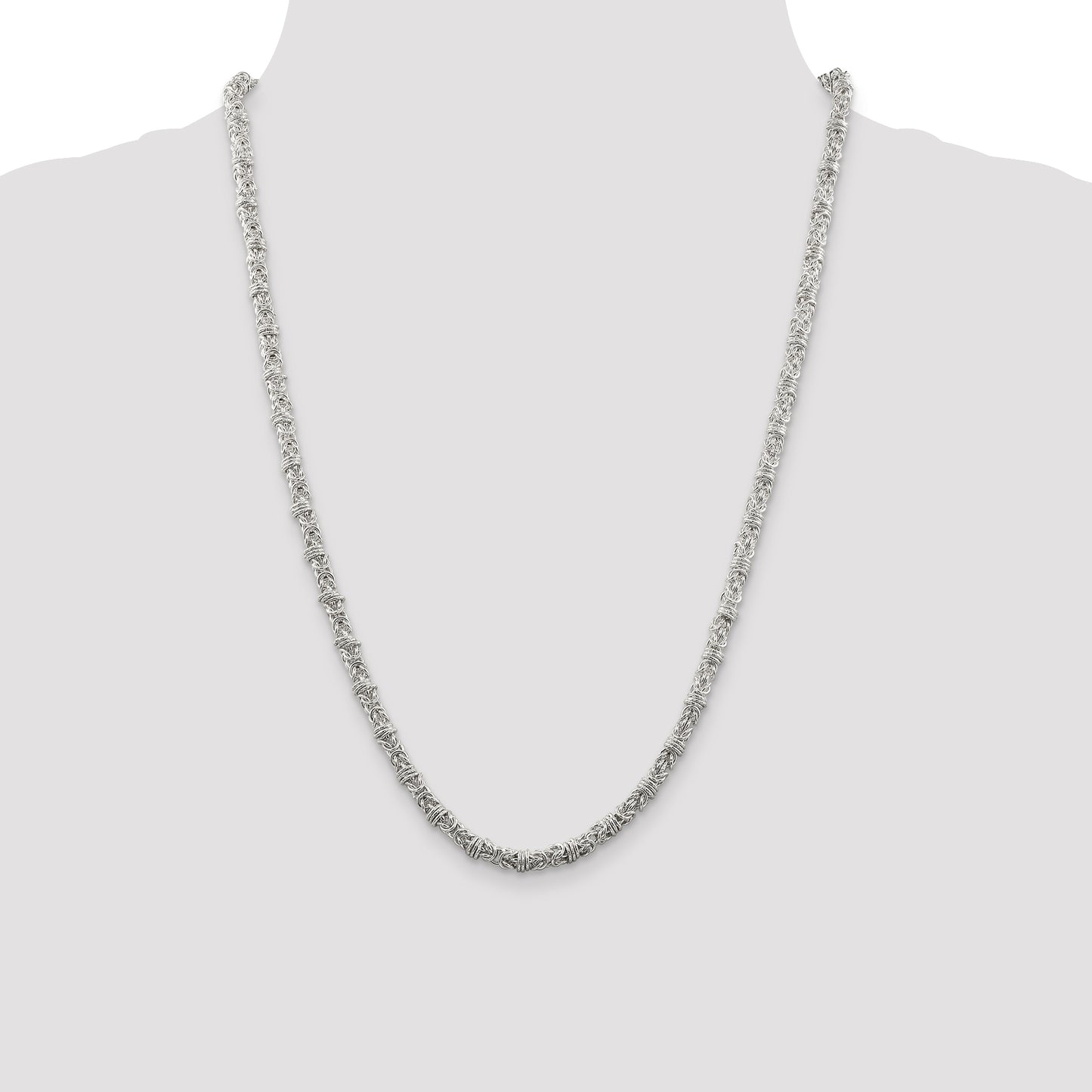 24 Inch Sterling Silver 4mm Fancy Byzantine Chain