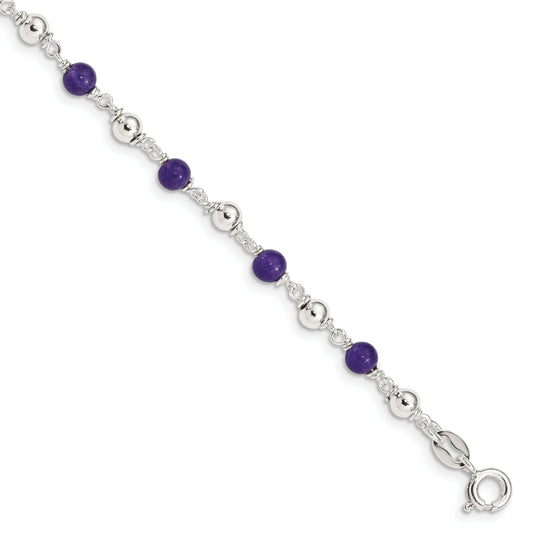 7 Inch Sterling Silver 7Inch Polished Amethyst Beaded Bracelet