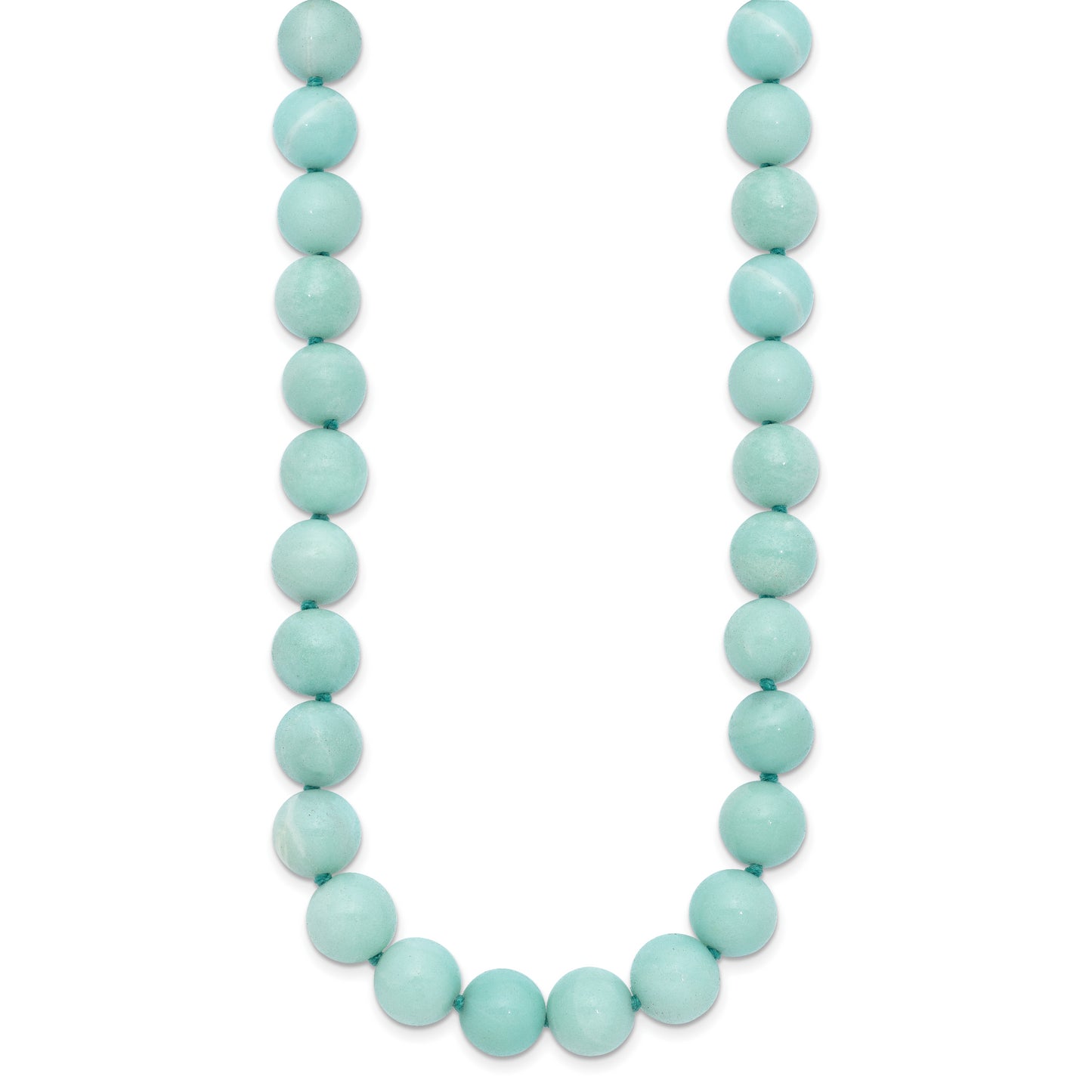 Sterling Silver 10-10.5mm Smooth Beaded Amazonite Necklace W/Sterling S.Rh Clasp