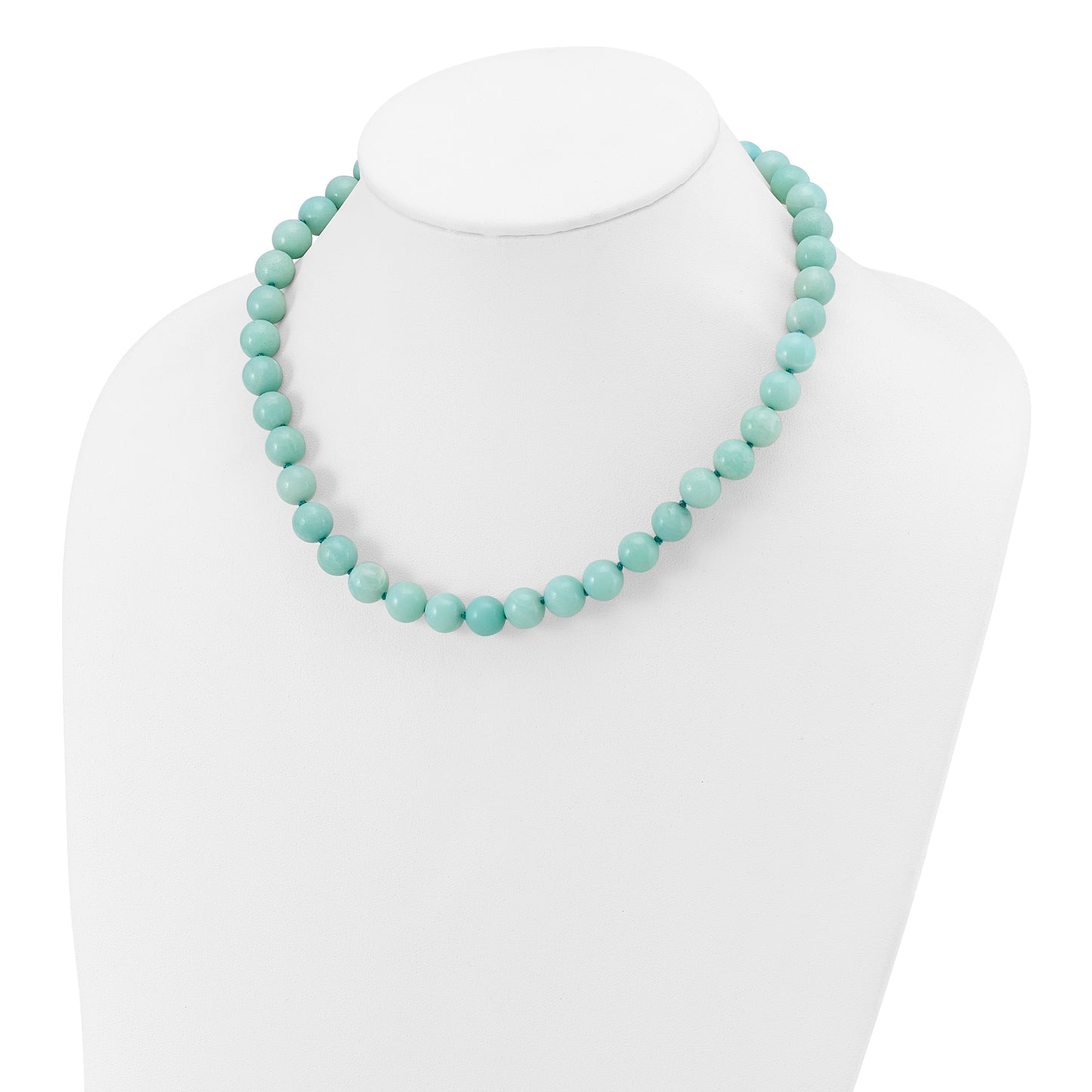 Sterling Silver 10-10.5mm Smooth Beaded Amazonite Necklace W/Sterling S.Rh Clasp