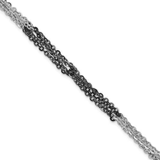 7.5 Inch Sterling Silver Ruthenium & Rhodium-Plated Fancy Chain Link Bracelet