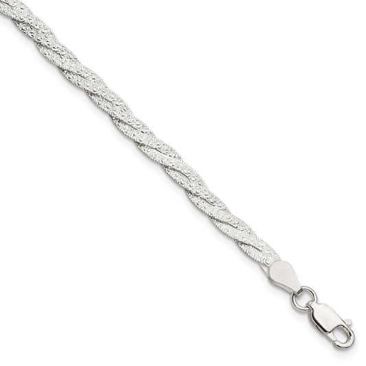 7.5 Inch Sterling Silver Fancy Textured Reversible Braided Bracelet