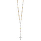 Sterling Silver Polished Rosary Tri-Color Beads Necklace