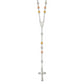 Sterling Silver Polished Rosary Tri-Color Beads Necklace