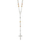 Sterling Silver Tri-Color Polished Textured Bead Rosary 26 Inch Necklace