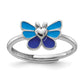 Sterling Silver Rhodium-Plated Polished & Enameled Butterfly Children'S Earring Ring Pendant Set