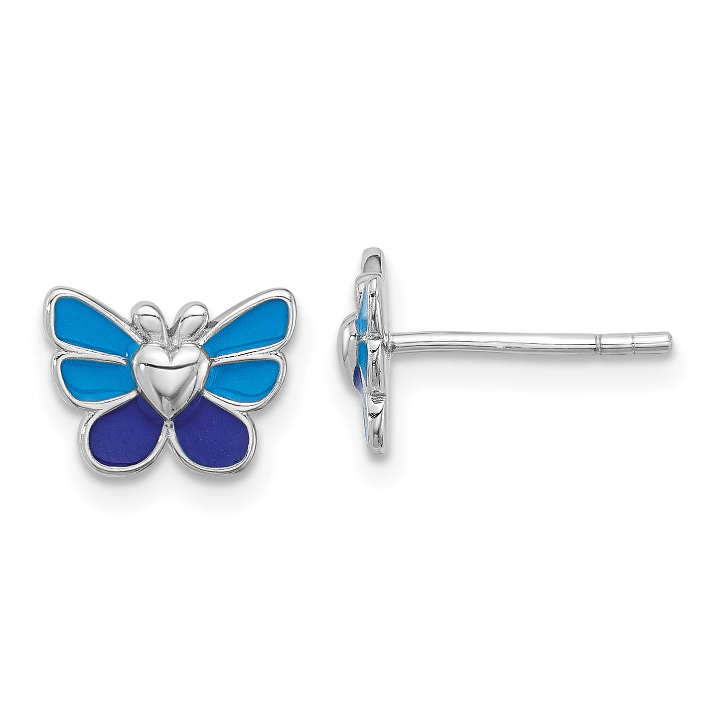 Sterling Silver Rhodium-Plated Polished & Enameled Butterfly Children'S Earring Ring Pendant Set