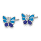 Sterling Silver Rhodium-Plated Polished & Enameled Butterfly Children'S Earring Ring Pendant Set