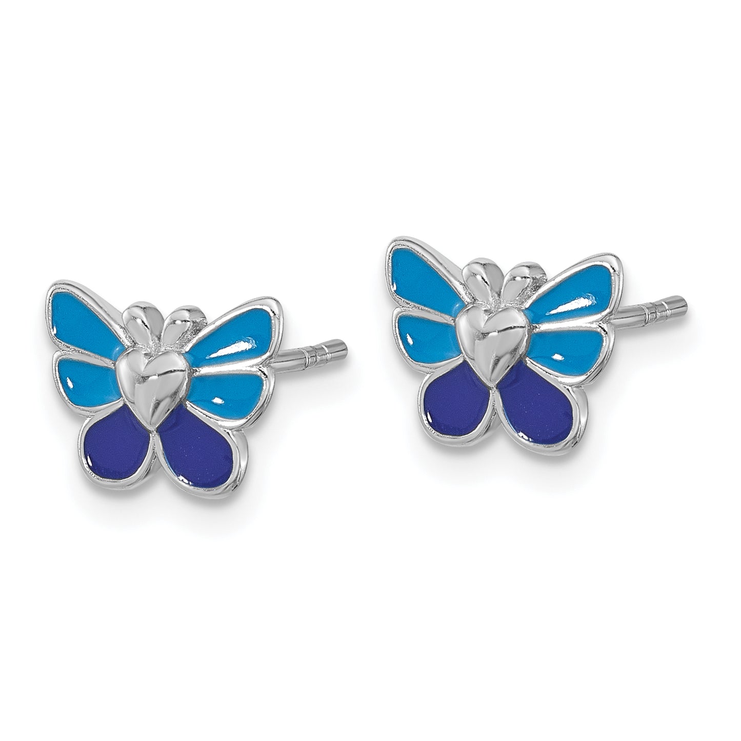 Sterling Silver Rhodium-Plated Polished & Enameled Butterfly Children'S Earring Ring Pendant Set