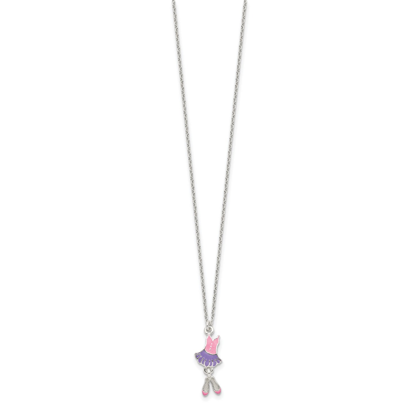 Sterling Silver Polished & Enameled Ballerina Children'S 14In Necklace Earring Set