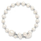 Sterling Silver Rhodium-Plated Diamond Cut Beads And 6-9mm White Freshwater Cultured Pearl Wrap Bracelet