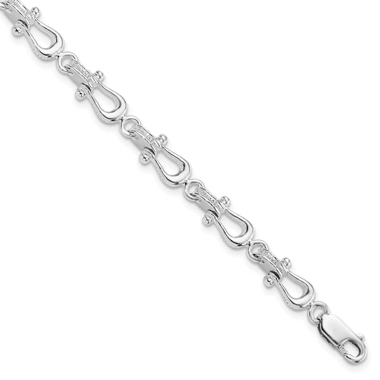 8 Inch De-Ani Sterling Silver Rhodium-Plated Polished And Textured Mariners Link Bracelet