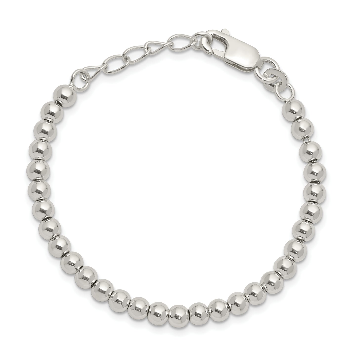 6 Inch Sterling Silver Polished Beaded Chain With 1In Ext. Children'S Bracelet