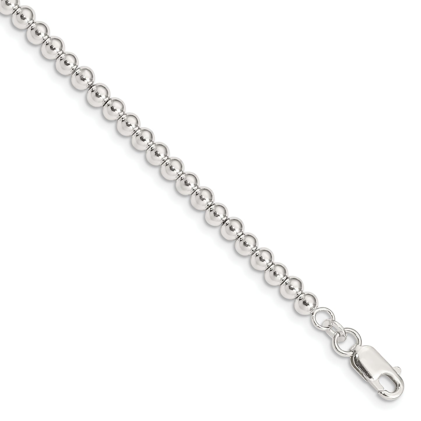 6 Inch Sterling Silver Polished Beaded Chain With 1In Ext. Children'S Bracelet