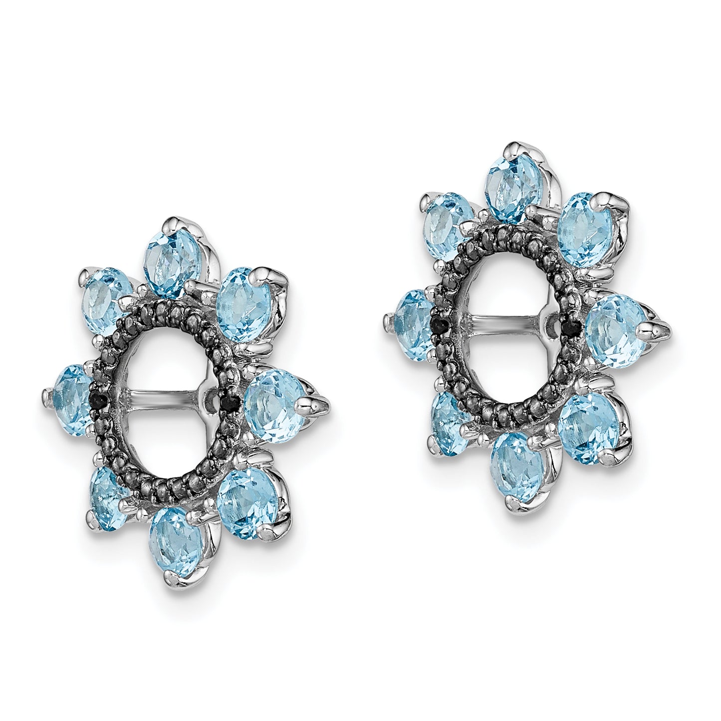 Sterling Silver Rhodium Swiss Blue Topaz & Black Sapphire Earring Jacket