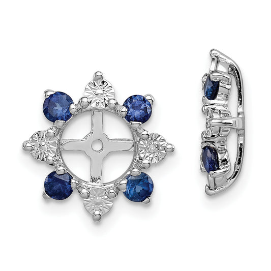 Sterling Silver Rhodium Diam. & Created Sapphire Earring Jacket