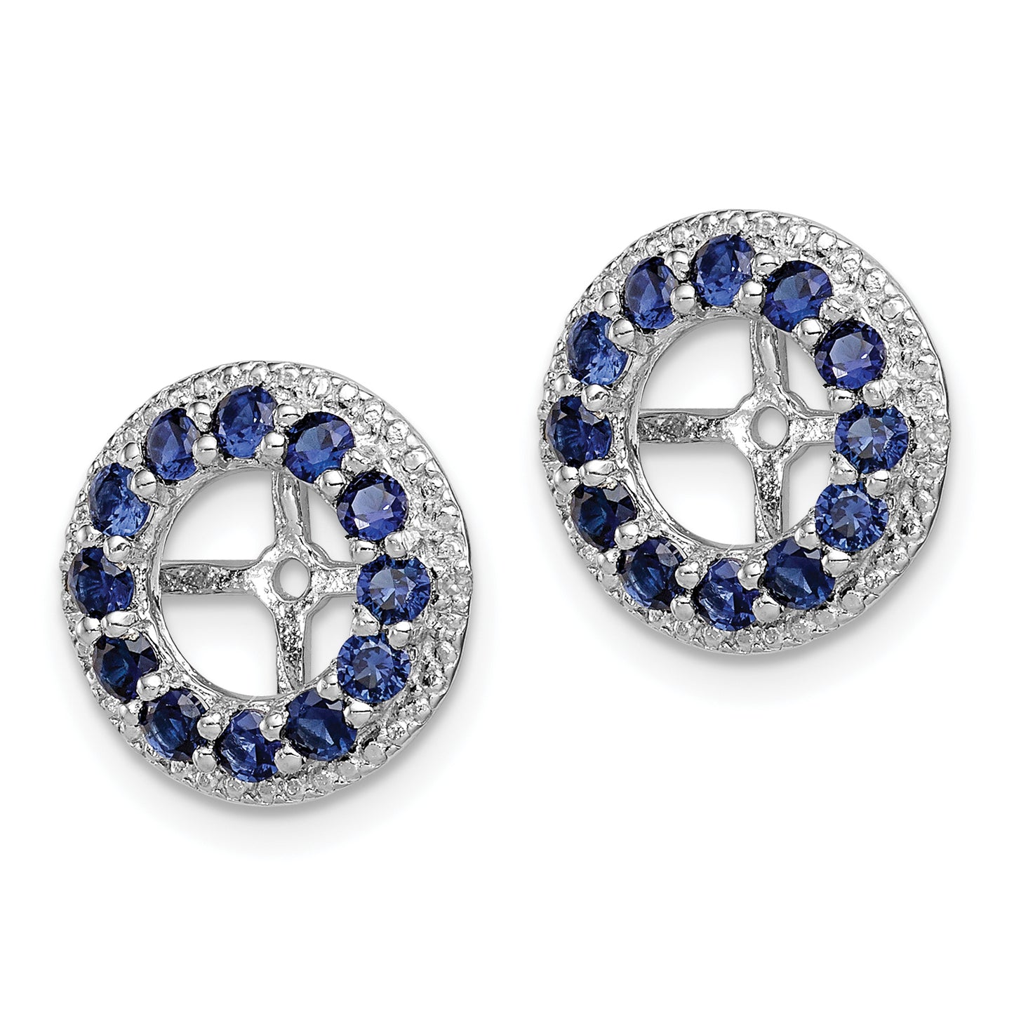 Sterling Silver Rhodium Diam. & Created Sapphire Earring Jacket