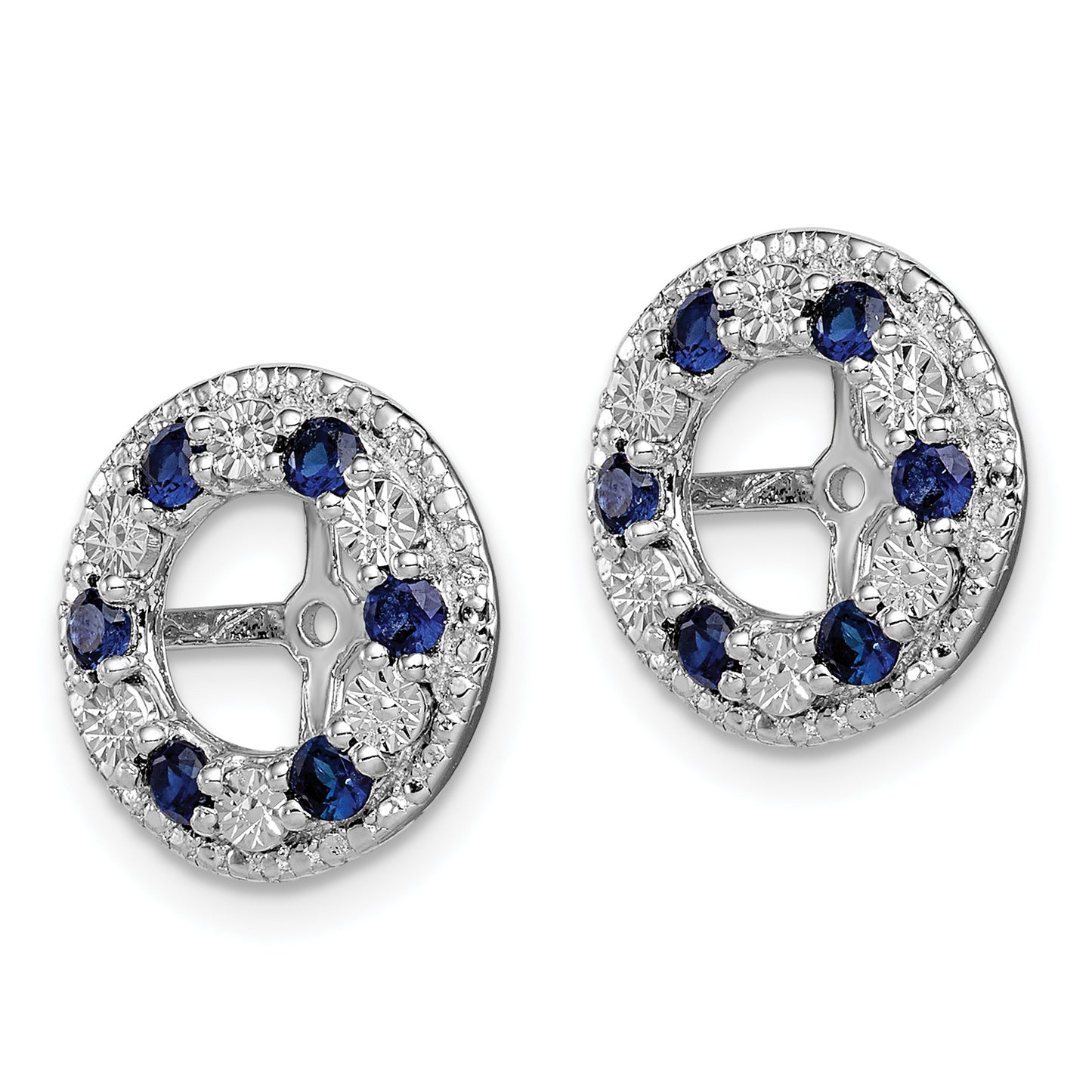 Sterling Silver Rhodium Created Sapphire Earring Jacket