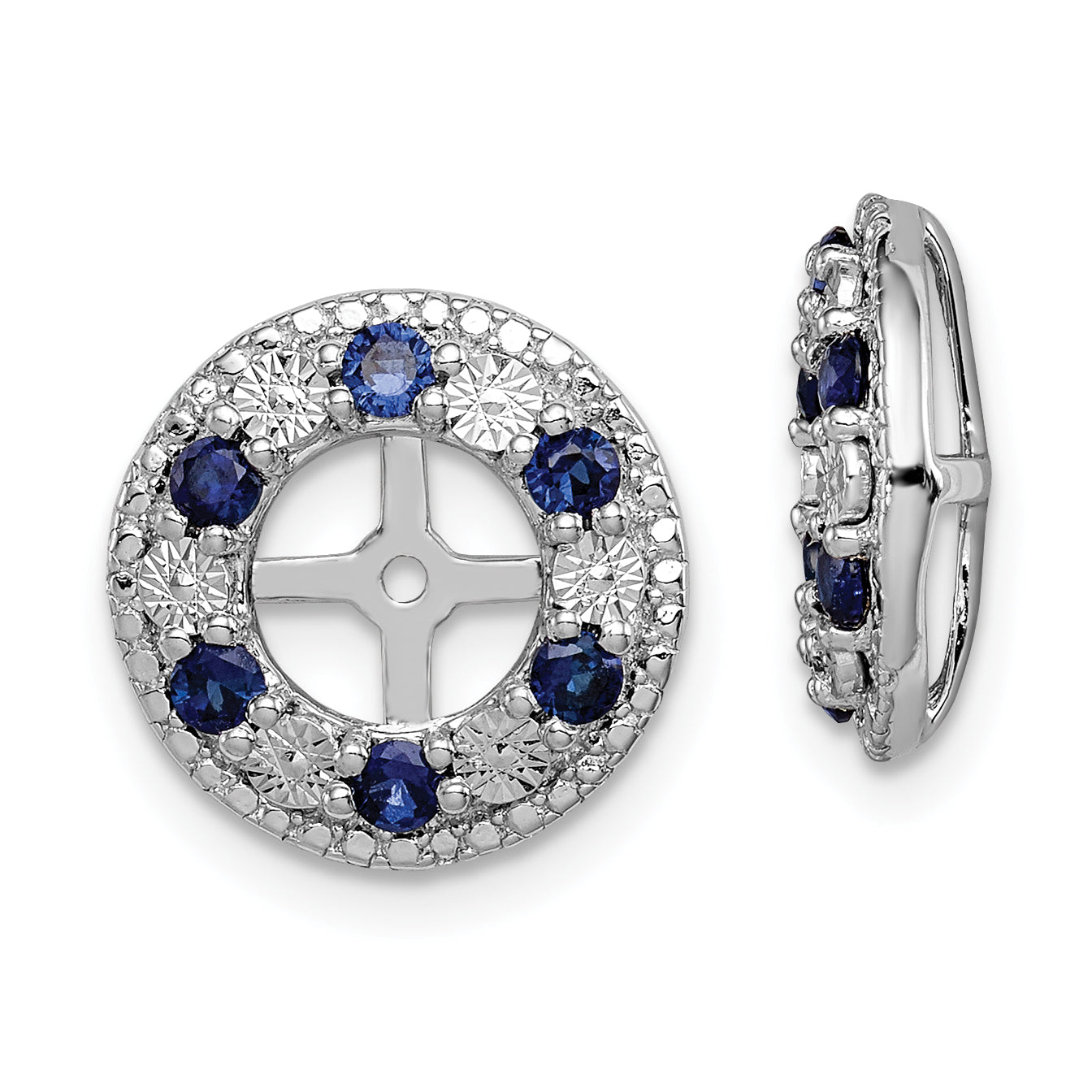 Sterling Silver Rhodium Created Sapphire Earring Jacket