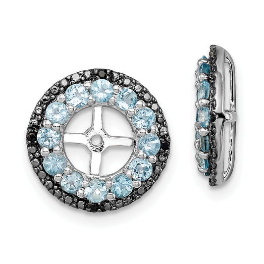 Sterling Silver Rhodium Swiss Blue Topaz & Black Sapphire Earring Jacket