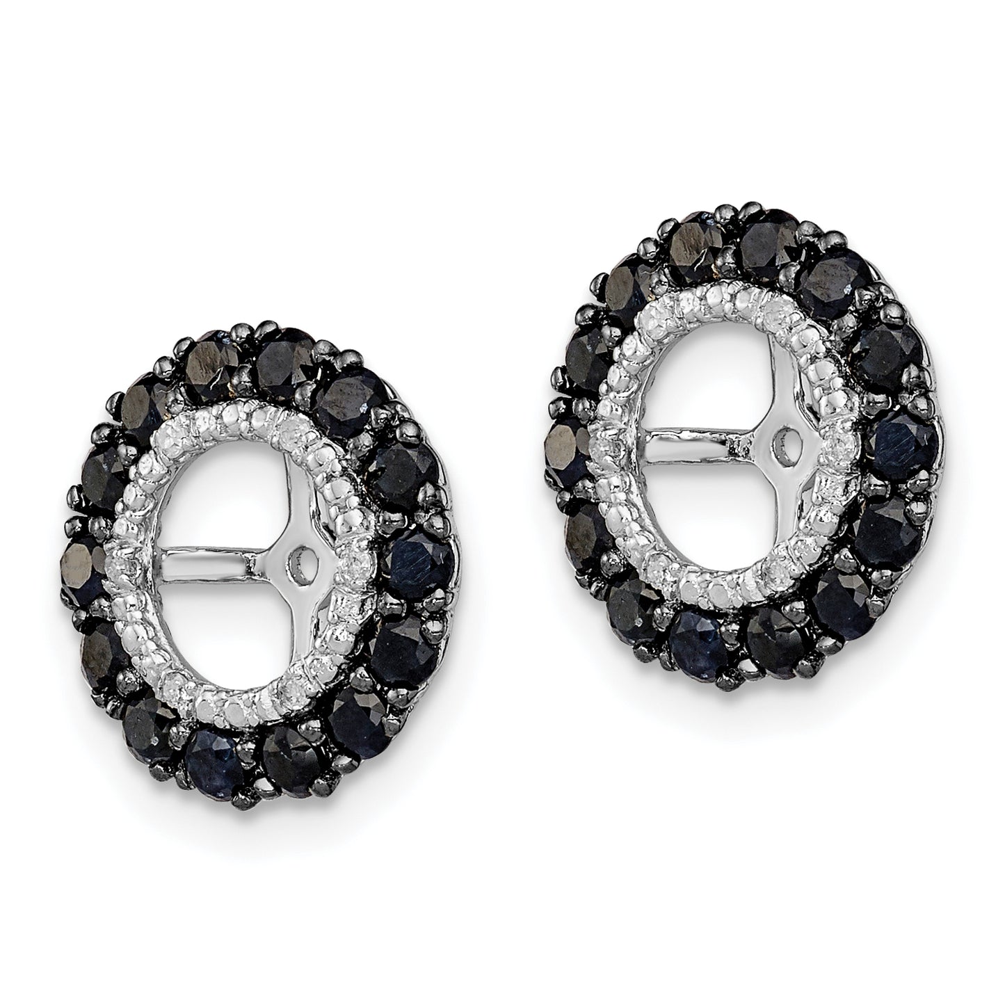 Sterling Silver Rhodium Diam. & Black Sapphire Earring Jacket