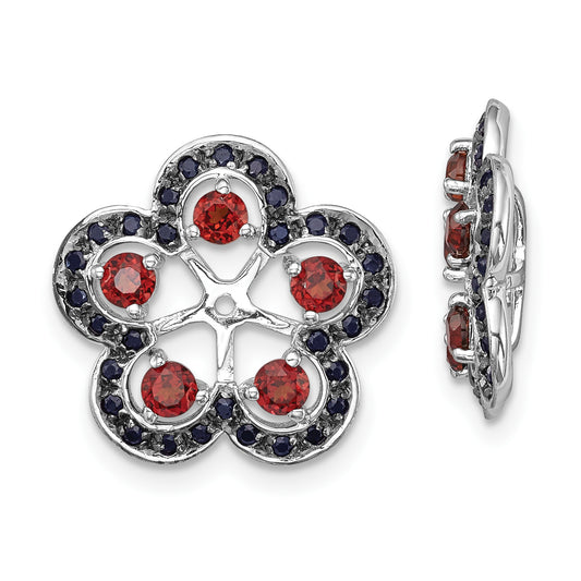 Sterling Silver Rhodium Garnet & Black Sapphire Earring Jacket