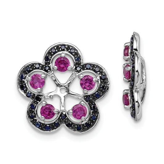 Sterling Silver Rhodium Created Ruby & Black Sapphire Earring Jacket