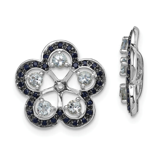 Sterling Silver Rhodium Aquamarine & Black Sapphire Earring Jacket