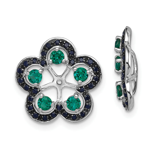 Sterling Silver Rhodium Created Emerald & Black Sapphire Earring Jacket